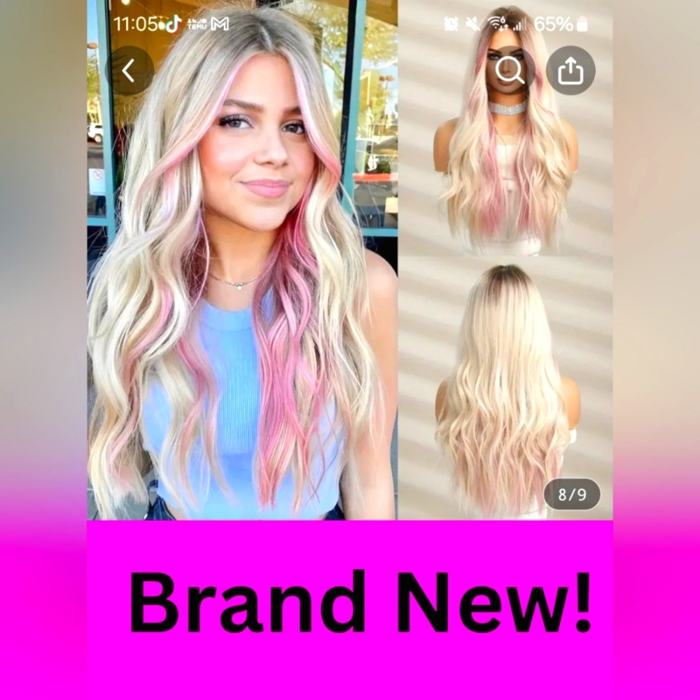 New Blonde Wig with Pinkish Highlights